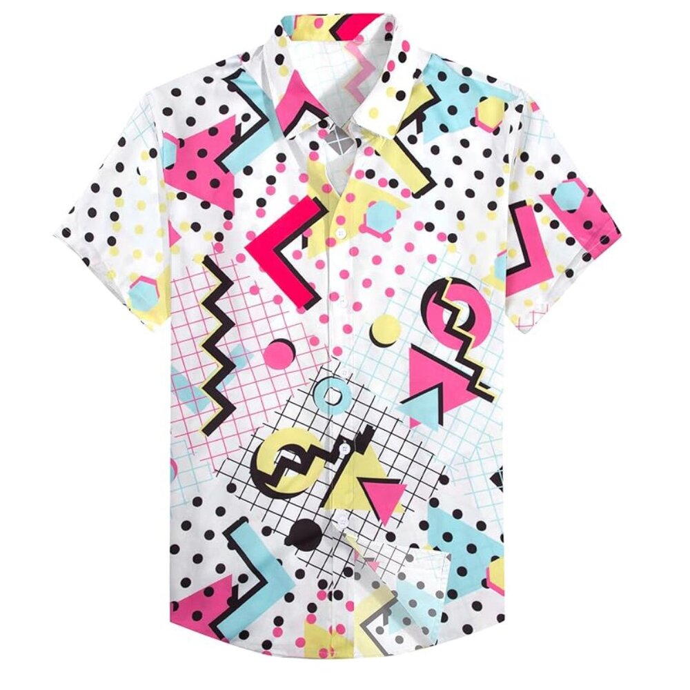 Men's XXL 80's Themed Novelty Button Up Shirt